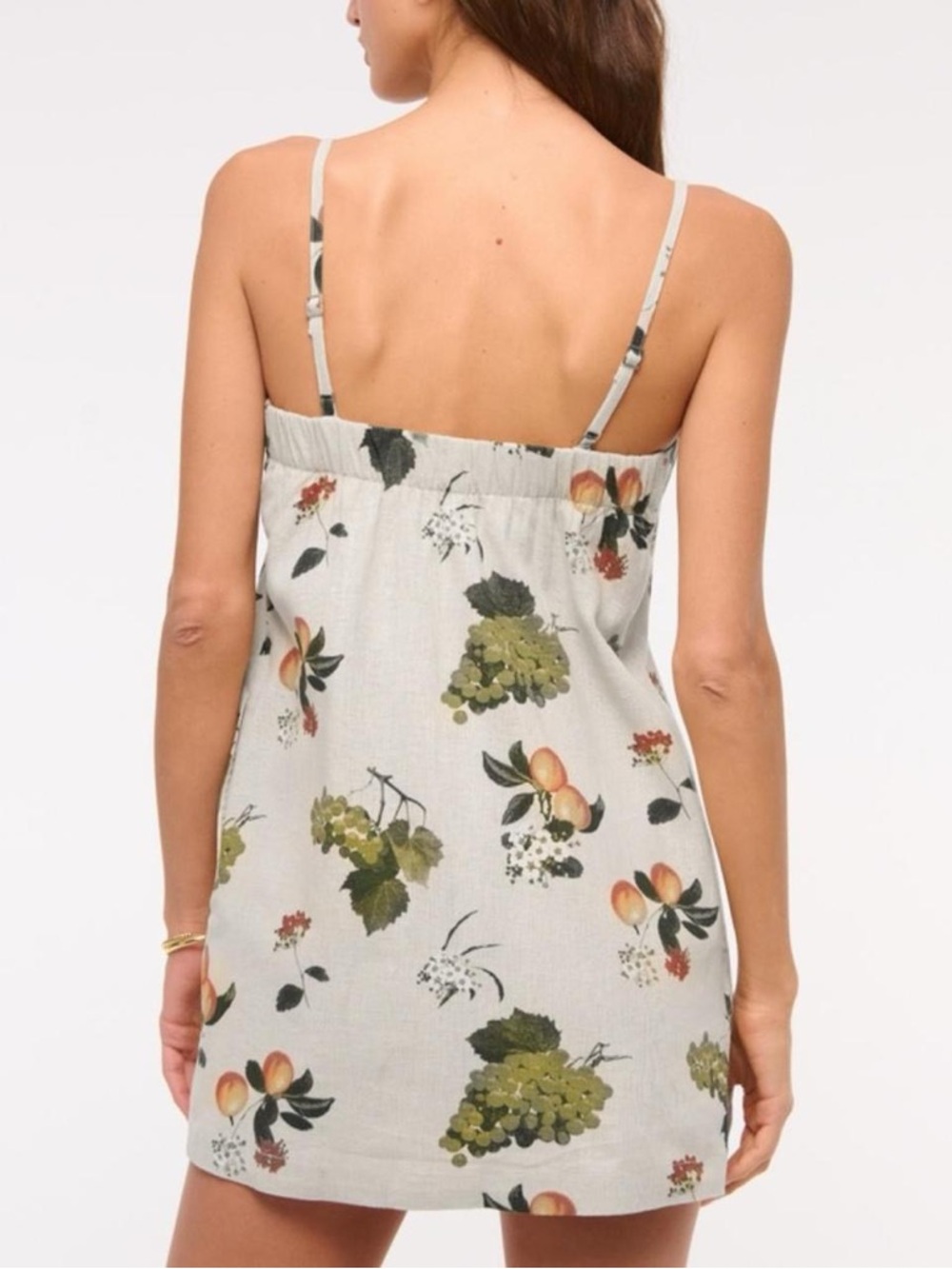 NWT Abercrombie & Fitch Linen Button Skort Mini Dress in Tan Fruit Pattern - L - Picture 4 of 8